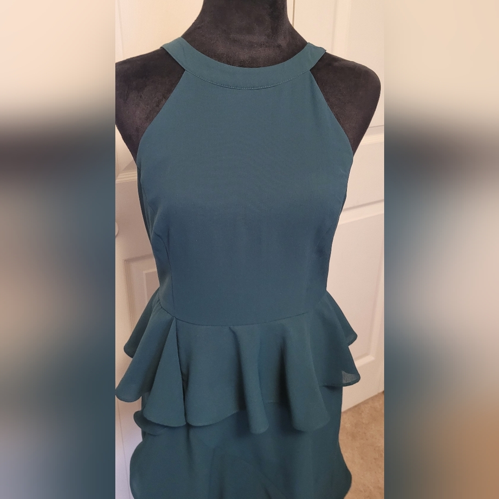 Lulu's Asymmetrical Green Ruffle Dress - Picture 3 of 12